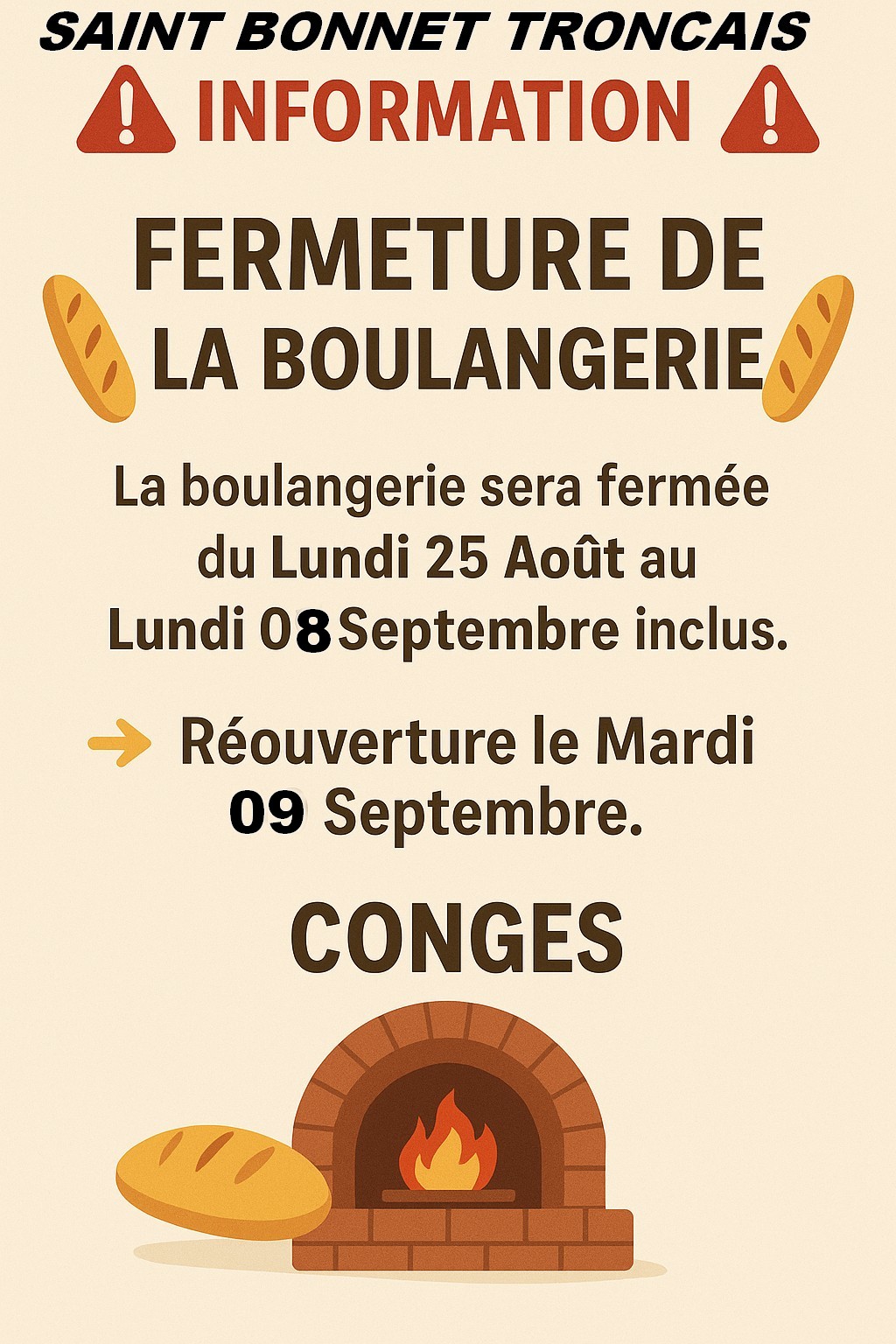 Fermeture de la boulangerie