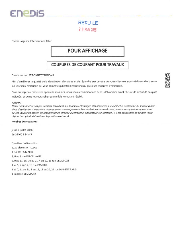 Coupures de courant avant travaux